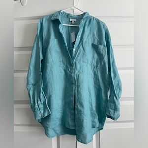 NWT J. Jill Love Linen Teal Button Down Shirt 100% Linen Small